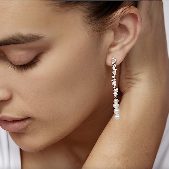 NEW~ Anthropologie SHASHI "Kalista or Celeste" Crystal & Pearl Drop Earrings - Picture 8 of 12